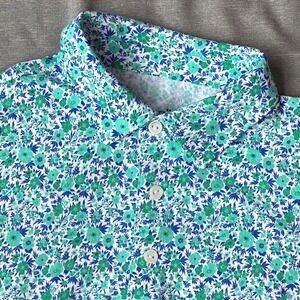 IBKUL Mens XL Floral Polo Shirt Green Blue UPF 50+ Cooling Golf Top